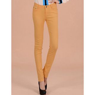 TS Simplicity Elasticity Skinny Yellow Casual Pencil Pants