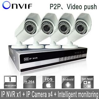Sinocam 4 CH H.264 Economic Network Video Recorder NVR Kit System (4pcs 1.0MP Waterproof IP Camera)