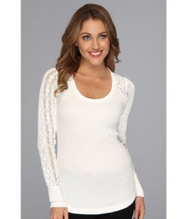 Lucky Brand Bobbi Lace Inset Thermal Womens Sweater (White)