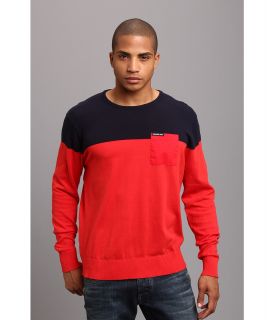 Members Only Color Block Cotton Sweater Mens Long Sleeve Pullover (Red)