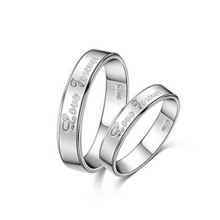 Love Forever Lettering 925 Silver With Rhinestone Couple Rings