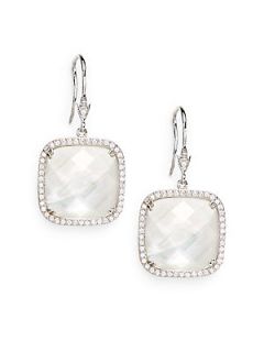 Mother of Pearl Doublet Square Earrings   Silver