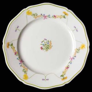 Denby Langley Garland Crown Luncheon Plate, Fine China Dinnerware   Green Band,