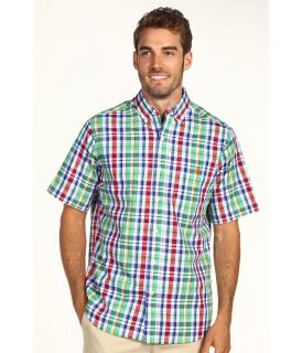 U.S. Polo Assn Slim Fit Poplin Shirt W/ Plaid Pattern Mens Short Sleeve Button Up (Blue)