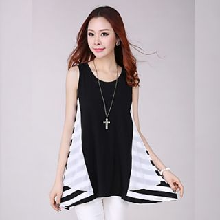 E Shop 2014 Summer Jointing Contrast Color Stripes Chiffon Dress (White)