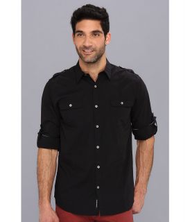 DKNY Jeans L/S Solid Roll Tab Shirt Casual Press Mens Long Sleeve Button Up (Black)