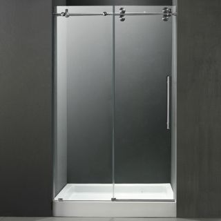 Vigo Industries VG6041STCL60WM Shower Door, 60 Frameless 3/8 w/White Base Center Drain Clear/Stainless Steel