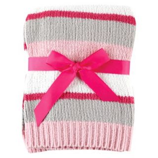 Baby Chenille Stripe Baby Blanket with Gift Ribbon  Pink