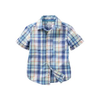 Carters Short Sleeve Blue Plaid Woven Shirt   Boys 2t 4t, Boys