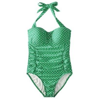 Merona Womens Polka Dot 1 Piece Swimsuit  Green XL