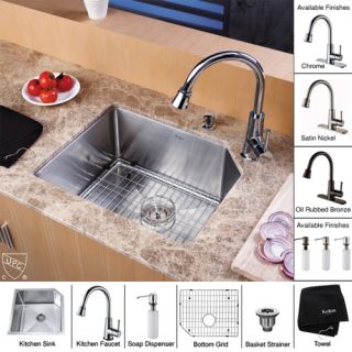Kraus KHU12123KPF2220KSD30SN 23 inch Undermount Single Bowl Stainless Steel Kitchen Sink with Satin Nickel Kitchen Faucet and Soap Dispenser