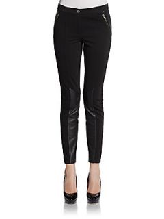 Anya Leather Trimmed Motorcycle Pants   Black