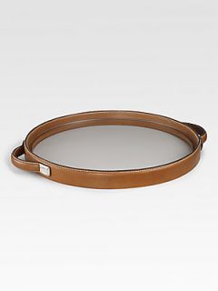 Ralph Lauren Saddle Leather Henley Round Tray   Saddle Brown