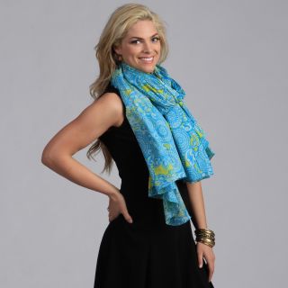 Turquoise And Yellow Paisley Print Scarf (22 inches wide x 72 inches longMaterial: 100 percent cottonThis can be used as a scarf, wrap, or beach sarong 100 percent cottonThis can be used as a scarf, wrap, or beach sarong)