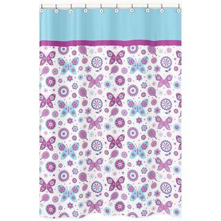 Spring Garden Kids Fabric Shower Curtain (Purple, turquoise, whiteMaterials: Brushed micro fiberDimensions: 72 inches x 72 inches Care instructions: Machine washableShower hooks and liners not included The digital images we display have the most accurate 