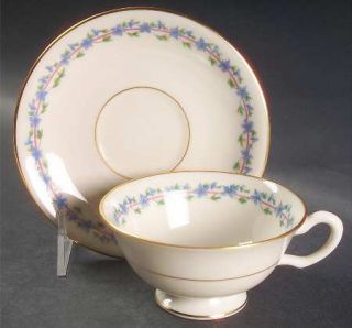 Lenox China Caprice Footed Cup & Saucer Set, Fine China Dinnerware   Blue Flower