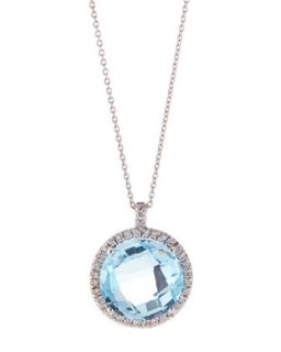 Diamond Set Blue Topaz Pendant Necklace