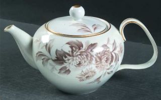 Noritake Lasalle Teapot & Lid, Fine China Dinnerware   Gray/Brown Flowers And Le