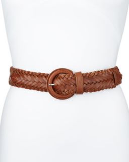 Braided Leather Belt, Brown, Womens