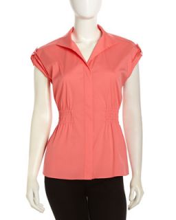 Rolled Sleeve Button Front Stretch Blouse, Dragonfruit