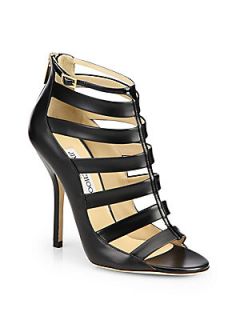 Jimmy Choo Fathom Strappy Leather Ankle Boots   Black