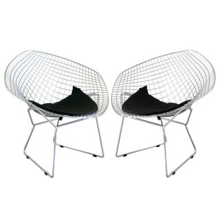 Baxton Studio Rupert Chrome Steel Chairs With Leatherette Seat Pad (set Of 2)