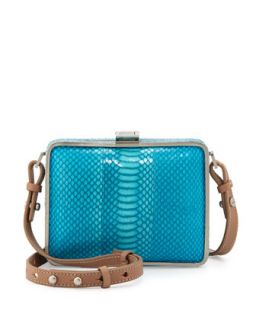 Cadeau Snakeskin Print Leather Crossbody Tote, Turquoise