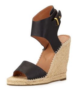 Womens Palo Leather Espadrille Wedge, Black   Joie