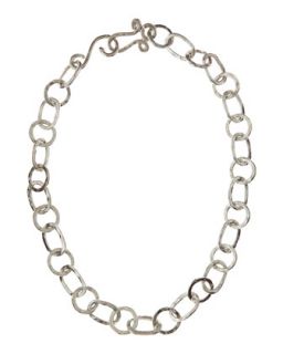 Silver Mixed Link Hammered Chain Necklace, 18L