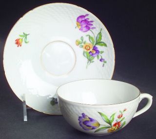 Bing & Grondahl Saxon Flower (White Bkgd) Flat Cup & Saucer Set, Fine China Dinn
