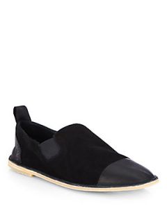 Vince Iona Suede & Leather Slip On Flats   Black