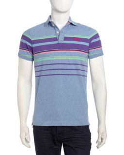 Striped Cotton Polo Shirt, Pale Blue