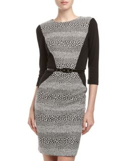 Solid Side Leopard Print Sheath Dress, Black/White