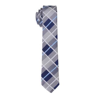 Skinny Tie Madness Mens Blue And Grey Plaid Skinny Tie