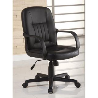 Ergonomic Black Leather Executive Office Chair (BlackMaterials: Bonded Leather, hydraulic lift Design: Executive and Ergonomic designThick padded seat and backUpholstery: LeatherFeatures: Pneumatic adjustable hydraulic lift seat height, caster wheels , hi