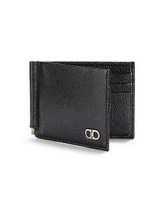 Salvatore Ferragamo Pebbled Leather Bifold Wallet & Money Clip   Black