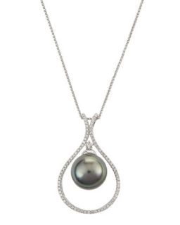 Diamond Loop Pearl Pendant Necklace