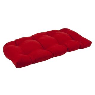 Pillow Perfect Outdoor Red Wicker Loveseat Cushion (RedPattern: SolidMaterials: 100 percent polyesterFill: 100 percent virgin polyester fiberClosure: Sewn seam Weather resistantUV protectedCare instructions: Spot clean Dimensions: 44 inches long x 19 inch