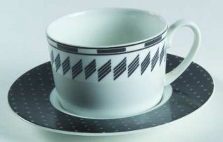 Studio Nova Flash Flat Cup & Saucer Set, Fine China Dinnerware   White,Black Azt