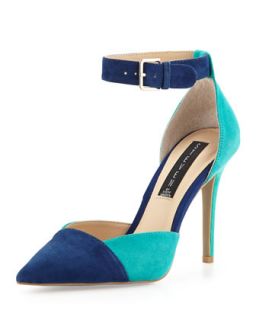 Two Tone Winter Suede DOrsay Pump, Blue/Teal