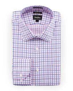 Trim Fit Woven Check Dress Shirt, Purple
