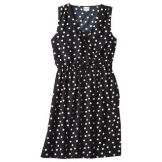 Merona Womens Woven Drapey Crossover Dress   Black/Sour Cream Dot   XL