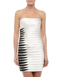 Strapless Two Tone Layered Cocktail Dress, White/Black