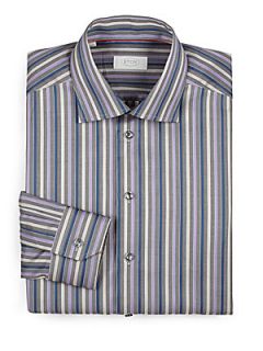 Eton of Sweden Contemporary Fit Striped Cotton Dress Shirt   Brown
