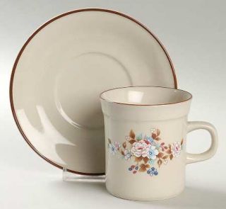 Nitto Country Cottage Flat Cup & Saucer Set, Fine China Dinnerware   Meadowstone