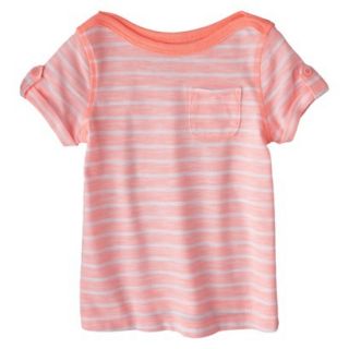 Cherokee Infant Toddler Girls Striped Short Sleeve Tee   Moxie Peach 18 M