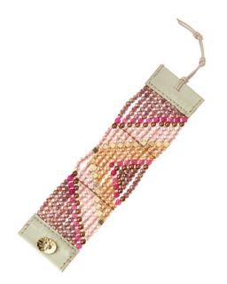 Chevron Beaded Cuff Bracelet, Pink/Gold