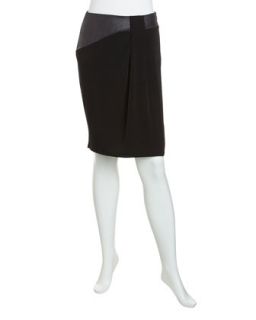 Faux Leather & Jersey Skirt, Black